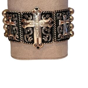 Cross Beaded Pearl Bracelet with Elastic Bands